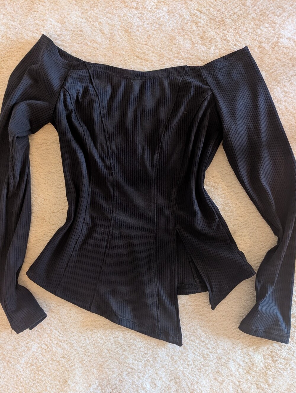 Asymmetric Split Hem Off-The-Shoulder Top